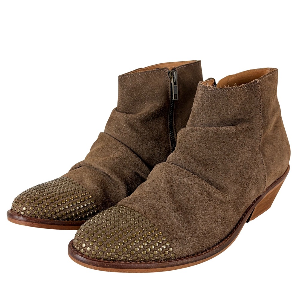 Garnet Hill Chloe Studded Suede Booties Slouchy Cap Toe Ankle Boots Spain 38/7.5